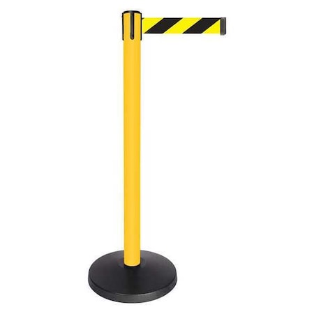 Queueway Barrier Post with Belt, Yellow, 10 ft Length, 40 in Post Height, No Legend, Powder Coated QPLUS-35-D4