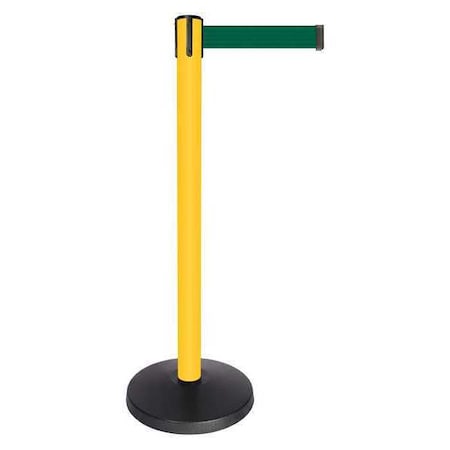 Queueway Barrier Post with Belt, Yellow, 10 ft Length, 40 in Post Height, No Legend, Powder Coated QPLUS-35-G7