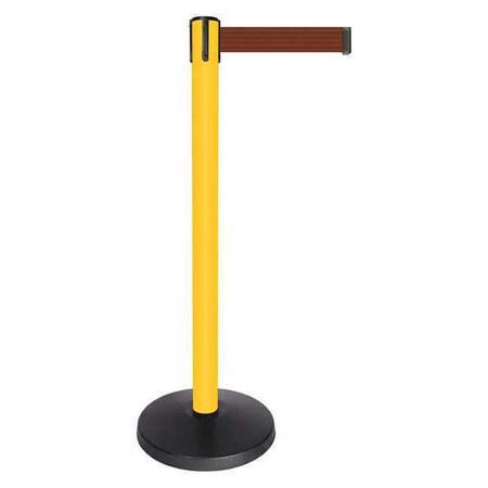 Queueway Barrier Post with Belt, Yellow, 10 ft Length, 40 in Post Height, No Legend, Powder Coated QPLUS-35-N7
