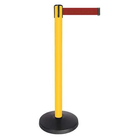 Queueway Barrier Post with Belt, Yellow, 10 ft Length, 40 in Post Height, No Legend, Powder Coated QPLUS-35-R7
