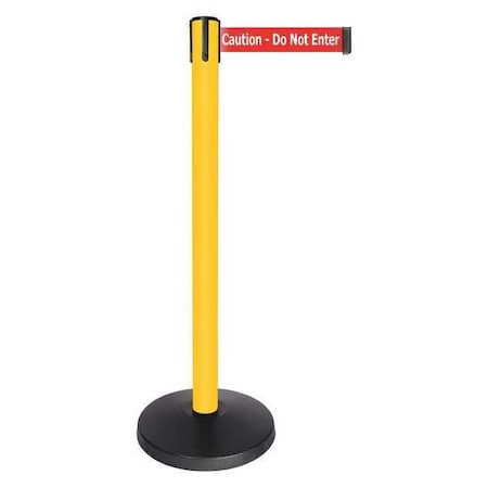 Queueway Barrier Post with Belt, Yellow, 10 ft Length, 40 in Post Height, Caution Do Not Enter QPLUS-35-RG