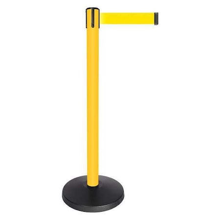 Queueway Barrier Post with Belt, Yellow, 10 ft Length, 40 in Post Height, No Legend, Powder Coated QPLUS-35-Y5