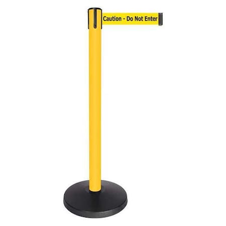 Queueway Barrier Post with Belt, Yellow, 10 ft Length, 40 in Post Height, Caution Do Not Enter QPLUS-35-YA