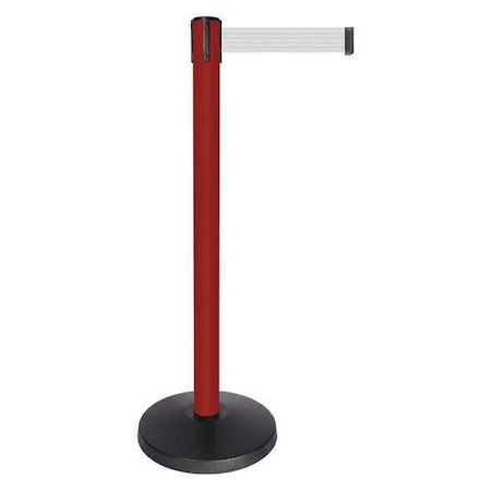 Queueway Barrier Post with Belt, Red, 10 ft Length, 40 in Post Height, No Legend, Powder Coated QPLUS-21-B1