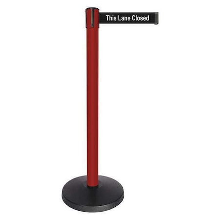 Queueway Barrier Post with Belt, Red, 10 ft Length, 40 in Post Height, This Lane Closed, Powder Coated QPLUS-21-BD