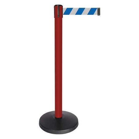 Queueway Barrier Post with Belt, Red, 10 ft Length, 40 in Post Height, No Legend, Powder Coated QPLUS-21-D1