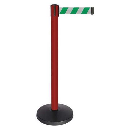 Queueway Barrier Post with Belt, Red, 10 ft Length, 40 in Post Height, No Legend, Powder Coated QPLUS-21-D2