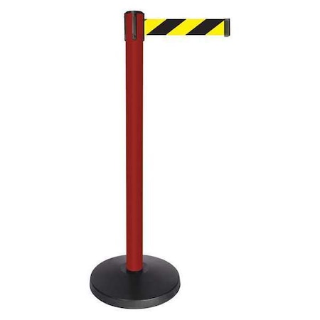 Queueway Barrier Post with Belt, Red, 10 ft Length, 40 in Post Height, No Legend, Powder Coated QPLUS-21-D4