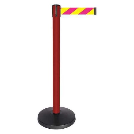 Queueway Barrier Post with Belt, Red, 10 ft Length, 40 in Post Height, No Legend, Powder Coated QPLUS-21-D5