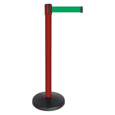 Queueway Barrier Post with Belt, Red, 10 ft Length, 40 in Post Height, No Legend, Powder Coated QPLUS-21-G6