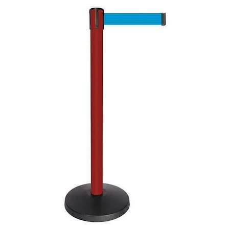 Queueway Barrier Post with Belt, Red, 10 ft Length, 40 in Post Height, No Legend, Powder Coated QPLUS-21-L3