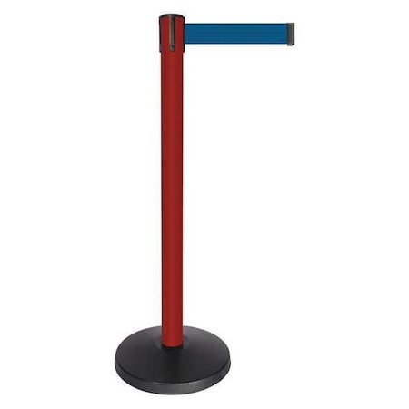 Queueway Barrier Post with Belt, Red, 10 ft Length, 40 in Post Height, No Legend, Powder Coated QPLUS-21-L7