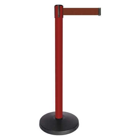 Queueway Barrier Post with Belt, Red, 10 ft Length, 40 in Post Height, No Legend, Powder Coated QPLUS-21-N7