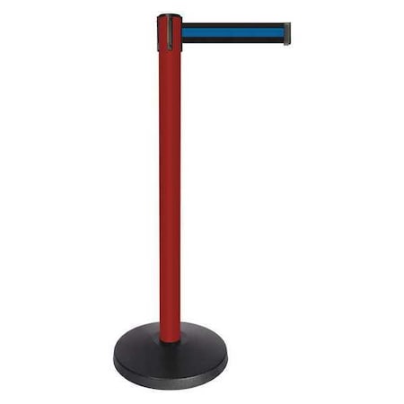 Queueway Barrier Post with Belt, Red, 10 ft Length, 40 in Post Height, No Legend, Powder Coated QPLUS-21-S1