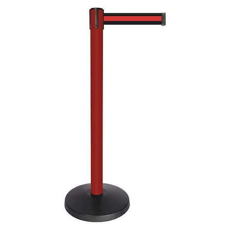 Queueway Barrier Post with Belt, Red, 10 ft Length, 40 in Post Height, No Legend, Powder Coated QPLUS-21-S2