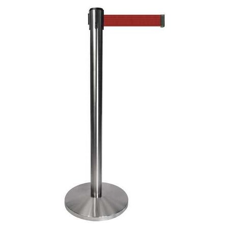 Queueway Barrier Post with Belt, Gray, 10 ft Length, 40 in Post Height, No Legend, Satin Chrome QPLUS-1S-R7