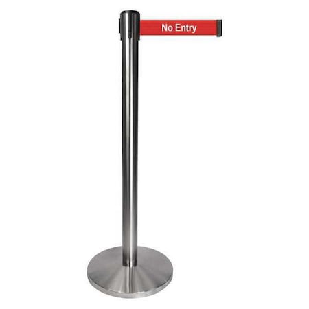 Queueway Barrier Post with Belt, Gray, 10 ft Length, 40 in Post Height, No Entry, Satin Chrome QPLUS-1S-RB