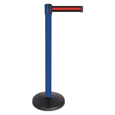 Queueway Barrier Post with Belt, Blue, 10 ft Length, 40 in Post Height, No Legend, Powder Coated QPLUS-23-S2