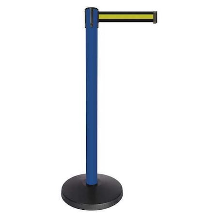 Queueway Barrier Post with Belt, Blue, 10 ft Length, 40 in Post Height, No Legend, Powder Coated QPLUS-23-S4