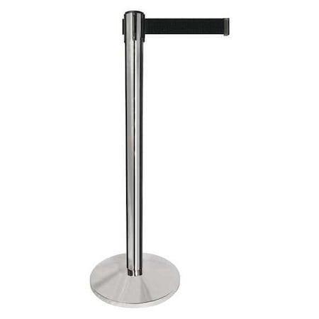 Queueway Barrier Post with Belt, Silver, 10 ft Length, 40 in Post Height, No Legend, Polished chrome QPLUS-1P-B9