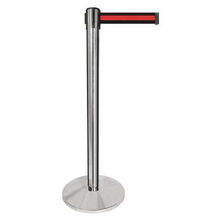Queueway Barrier Post with Belt, Silver, 10 ft Length, 40 in Post Height, No Legend, Polished chrome QPLUS-1P-S2