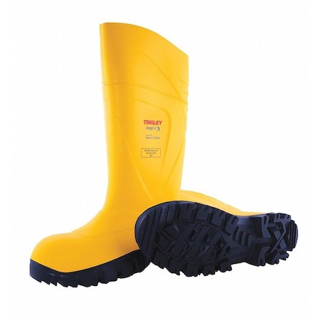 TINGLEY Steplite X Steel-Toe Rubber Boots, Cleated Sole, 15 in H, Knee, Yellow/Navy, Men's, Size 9 77253