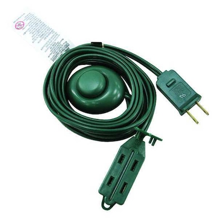 Zoro Select SPT-2 Indoor Extension Cord, 18 AWG 3 Outlets, 1-15R, Green, PVC, 1-15P, 12ft 52NY09