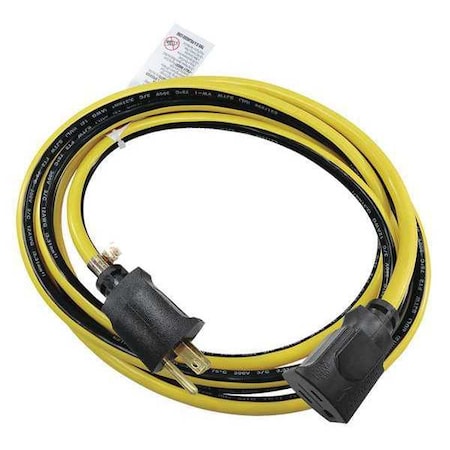 Zoro Select SJTW Locking Outdoor Extension Cord, PVC, 12 AWG 1 Outlet, 5-15R, Yellow/BLK 52NY22