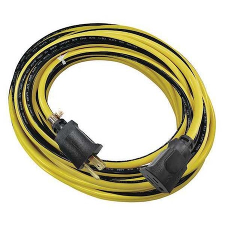 Zoro Select SJTW Locking Outdoor Extension Cord, 12 AWG 1 Outlet, PVC, 5-15R, Yellow/BLK 52NY24