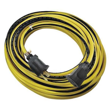 Zoro Select SJTW Locking Outdoor Extension Cord, 12 AWG 1 Outlet, 5-15R, Yellow/BLK, PVC 52NY25