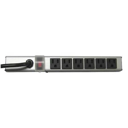 Zoro Select Outlet Strip, 6 5-15R, 5-15P, 15 ft., Gray 52NY30