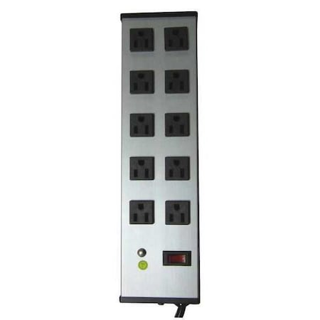 Zoro Select Outlet Strip, 10 5-15R, 5-15P, 6', Gray 52NY34
