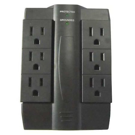 Power First Plug Adapter, Surge, 5-15P, Black 52NY38