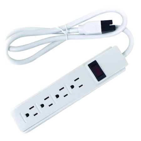 Zoro Select Outlet Strip, 4 5-15R, 5-15P, 3 ft., White 52NY40