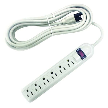 Zoro Select Surge Protector Outlet Strip, Surge, 6 5-15R, 5-15P, 15 ft., Beige 52NY42