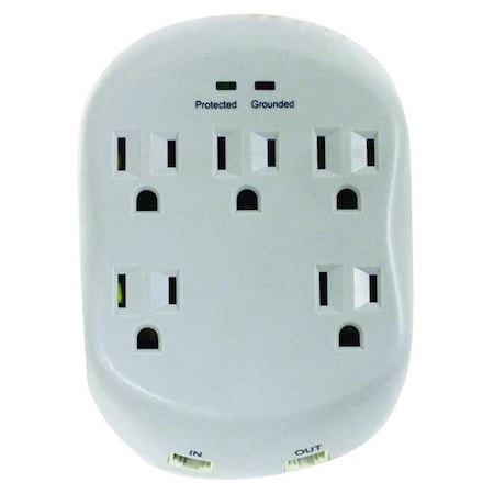 Power First Plug Adapter, Surge, 5-15R, 5-15P, Light Gray 52NY44