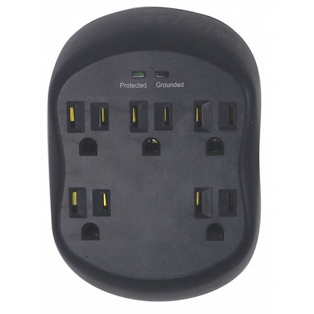 Power First Plug Adapter, Surge, 5-15P, Black 52NY49