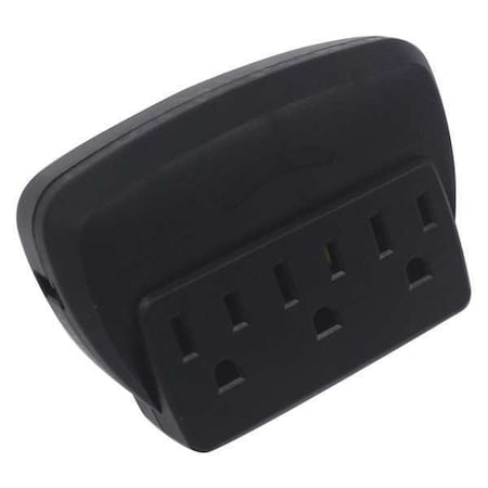 Power First Surge Protector Plug Adapter, 3 Outlet(s) 5-15P, Black 52NY51