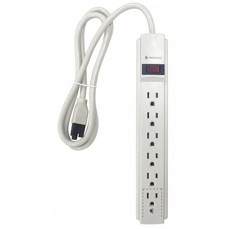 Zoro Select Outlet Strip, Surge, 6 5-15R, 5-15P, 4 ft., White 52NY52