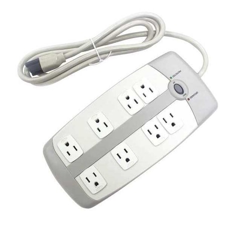 Zoro Select Outlet Strip, Surge, 8 5-15R, 5-15P, 6 ft., White 52NY57
