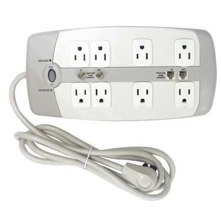 POWER FIRST Surge Protector Outlet Strip, 6 ft., White 52NY59