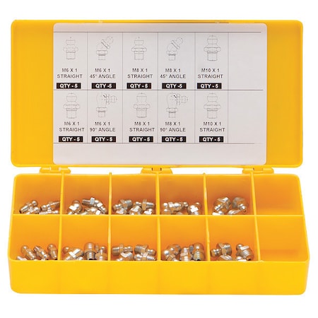Westward Grease Fitting Kit, Metric Tapered, PK50 52NZ93