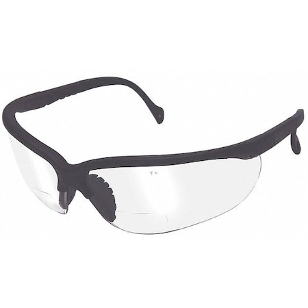 Condor Not Applicable Reader Safety Glasses, Black Wraparound Frame, 2.0 Diopter, Clear Lens, Universal 52RW75