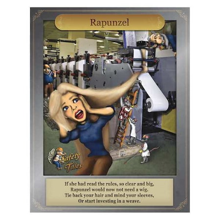 Mancomm Safety Poster, Rapunzel - Tie Back Hair and Sleeves, Paper, 27 in W, 21 in H 31P-206-01