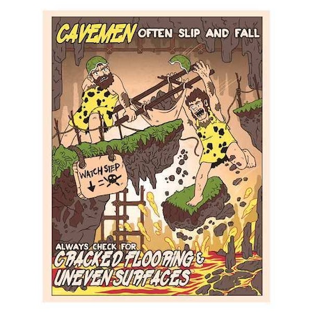 Mancomm Safety Poster, Caveman Surfaces, Paper, 16 in W, 12 in H 31P-699-02