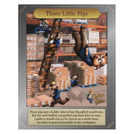 Mancomm Safety Poster, Three Little Pigs - Ladder Safety, Paper, 27 in W, 21 in H 31P-203-01