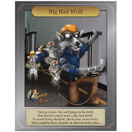 Mancomm Safety Poster, Big Bad Wolf - Shock Protection, Paper, 16 in W, 12 in H 31P-207-02
