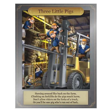 Mancomm Safety Poster, Three Little Pigs - Forklift Safety, Paper, 16 in W, 12 in H 31P-208-02