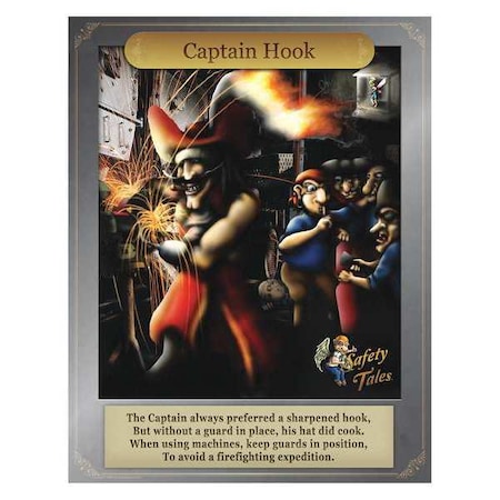Mancomm Safety Poster, Captain Hook - Proper Guard Use, Paper, 16 in W, 12 in H 31P-210-02