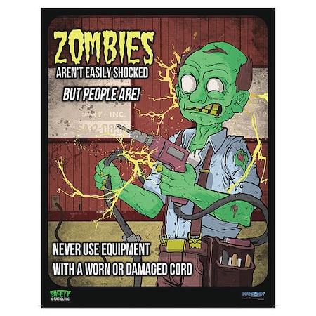 Mancomm Safety Poster, Zombies Get Shocked, Paper, 16 in W, 12 in H 31P-101-02